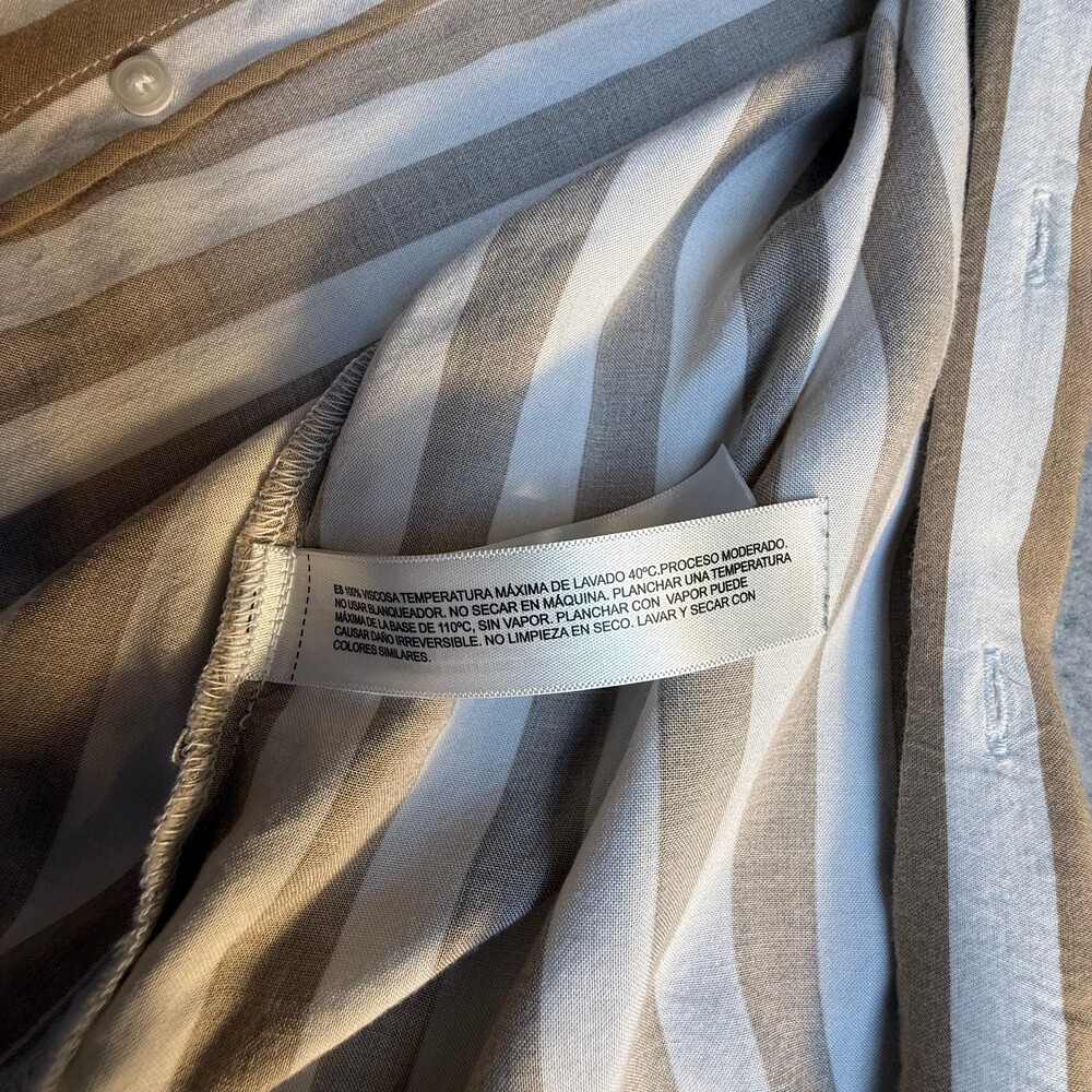 Denim & Flower Ricky Singh Tan & White Striped Button Front Shirt Men's Medium - Picture 8 of 10